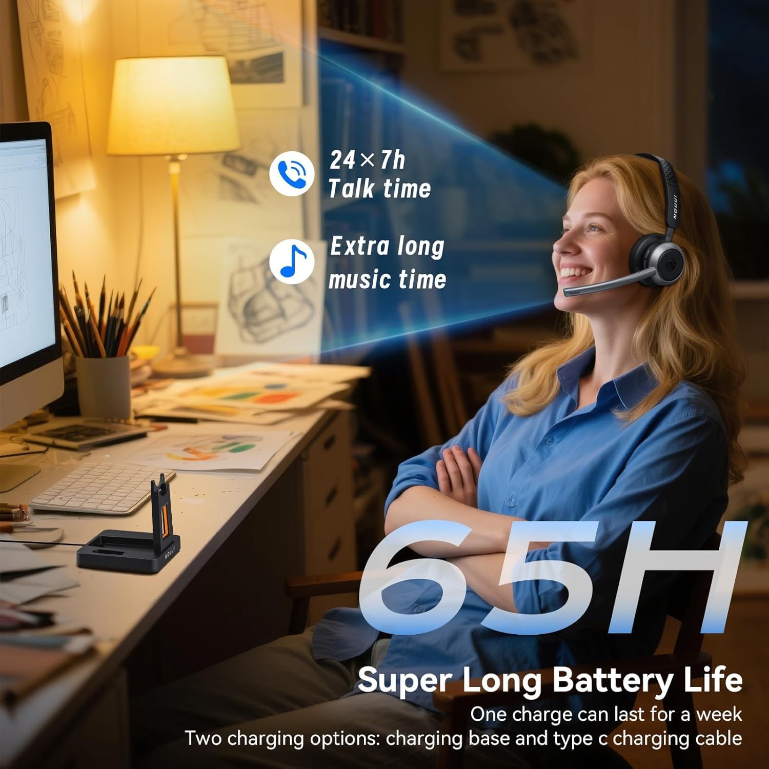 Wireless Headset with Mic for  - Noise Cancelling Headphone บทวิจารณ์และราคา